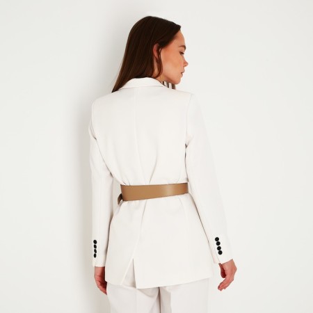 Women's belt, width 7.5 cm, metal buckle, beige color-2
