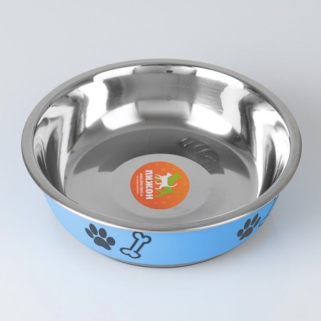 The bowl is round with a non -slip base and print, 450 ml, blue-1