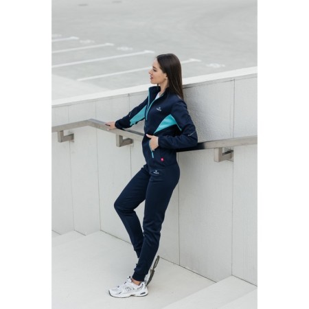 Female sports suit, size 52, dark blue color, turquoise-3