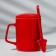 Ceramic mug with a spoon and lid "Penguins", 400 ml, red color