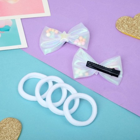 Hair set "overflows" (2 clamps 5.5 cm, 4 elastic bands) white-2
