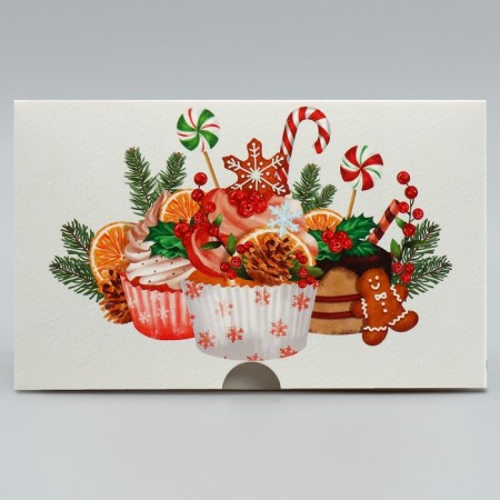Folding box for 4 cupcakes with the window “Happy New Year!”, Sweets, 16 x 16 x 10 cm, New Year-4