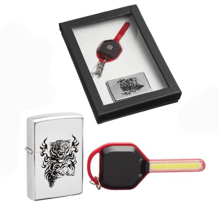 Gift set "Tiger" lighter and keychain with flashlight