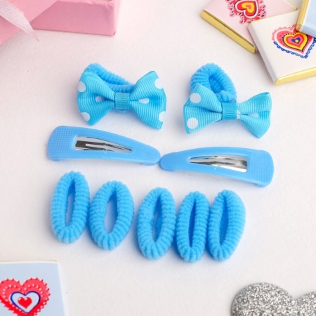 Sophie hair set (7 rubber bands, 2 invisibility) Gratics in polka dots, blue-1