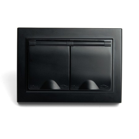 2-seater s/s outlet with a lid, Stekker series Erna, PST16-9015-03, black