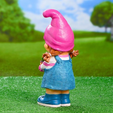 Garden figure "Girl-Gnom with a Flower" 15x13x32cm-2