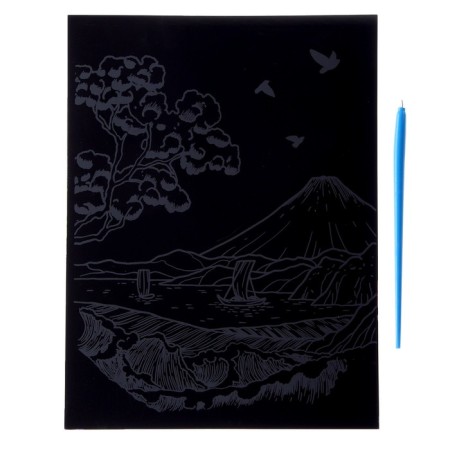 Engraving. Scretching, 18 × 24 cm, Japan "At the foot of the mountain"-2
