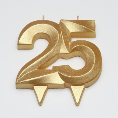 Candle in the cake jubilee "Face + Fountain", number 25, gold metallic, 6.5 cm-2