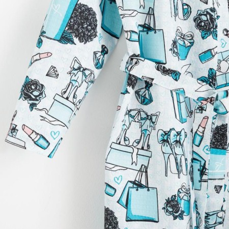 Women's robe elongated Ethel "Mint Mood", size 46-48, waffle 200g/m2, cotton-6