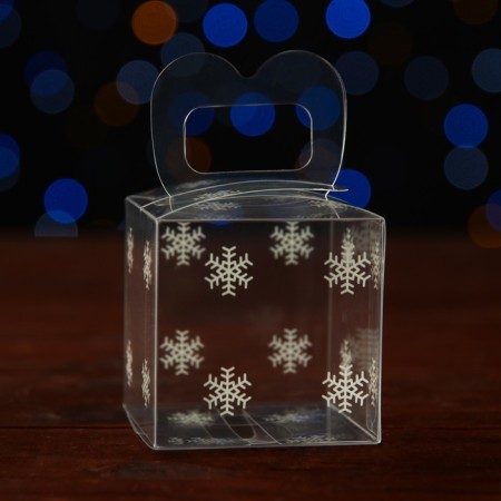 New Year. Box gift New Year's folding PVC "Snowflakes" 5 x 5 x 5 cm.
