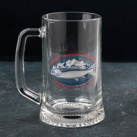 Glass mug for beer "Fishing", 500 ml, MIX drawing