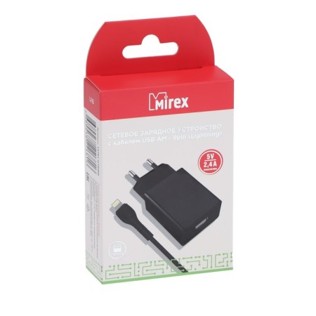 Network charger Mirex U16i, USB, 2.4 A, Lightning cable, 1 m, black-5