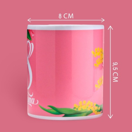 Ceramic mug "March 8" tulips, 320 ml, pink color-1
