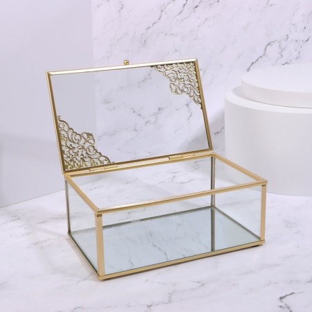 Great organizer for storage, with a lid, glass, with a mirror -bottom, 1 section, 17 × 10.5 × 7 cm, the color is transparent/copper-5