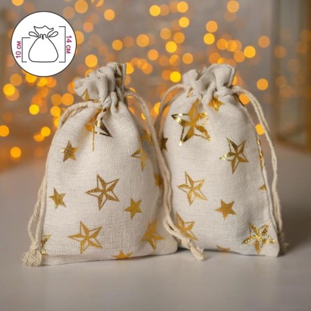 Bag "linen" stars, 10 × 14 cm, color gold