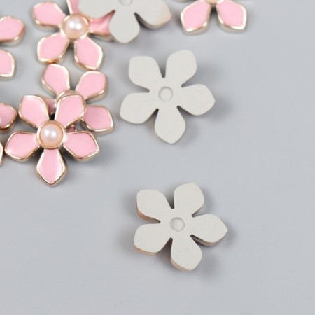Decor for creativity plastic "Flower with pearl" pink, gold 0.3x1.8x1.8 cm-1