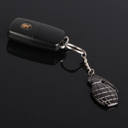 Cartage keychain, grenade, metal, chrome
