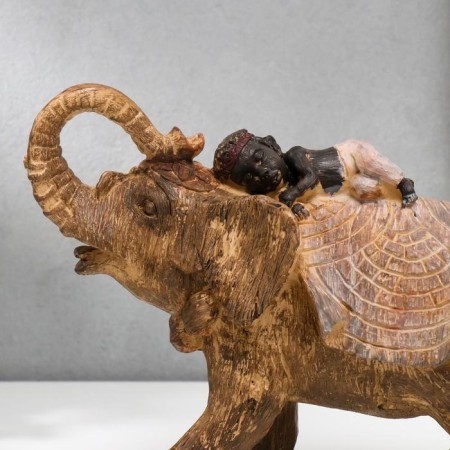 Polystone souvenir "African elephant with a baby" under a tree 20x25x10.5 cm-4