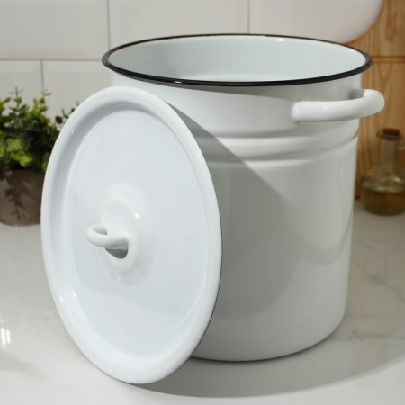 Cylindrical pan, 12 l, metal cover, induction, white color-1