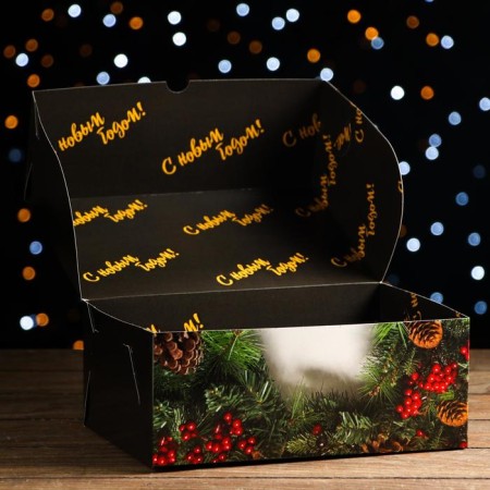 The box is folding, double -sided "New Year's gifts", 25 x 17 x 10 cm