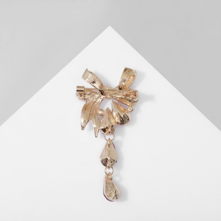 Brooch "Flower dew" with a bow, burgundy-white color in gold-2