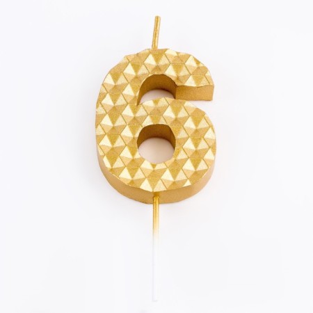 Candle in the cake on the skeleton "Sot", the number 6, 7 cm, gold-2