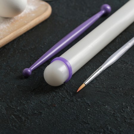 Confectionery set, 3 subjects: rolling pin 23 cm, brush 18 cm, double -sided glass 17 cm-1