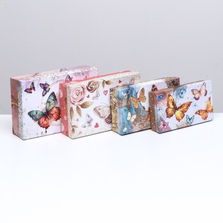 A set of rectangular boxes 4 in 1, "Round dance of butterflies", 30 x 20 x 8 - 24 x 14 x 5 cm