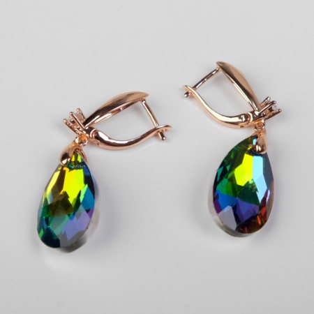 Earrings with rhinestones "Illusion" a drop on oval, white-Benzine color in pink gold-1