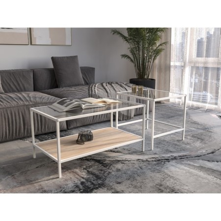Table Journal duet, 941 (488) x488 (544) x457 (500), white muar/oak sonoma/glass