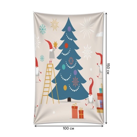 Decorative panel with photo printing "Dwarves decorate the Christmas tree", vertical, size 100x150 cm-1