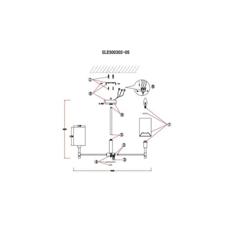 Ceiling EVOLUCE lamp. Sle300302-05. Granze. 5x40 watts, E14, 70x70x45 cm, brass color, black-5