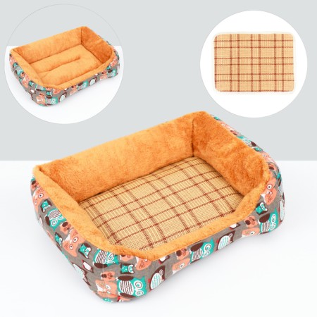 Animal bed lying + rotary rug, 50 x 40 x 15 cm, beige-gray