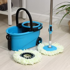 Dulyan cleaning set: A bucket on wheels with a metal centrifuge 18 liter, mop, spare nozzle made of microfiber, blue color