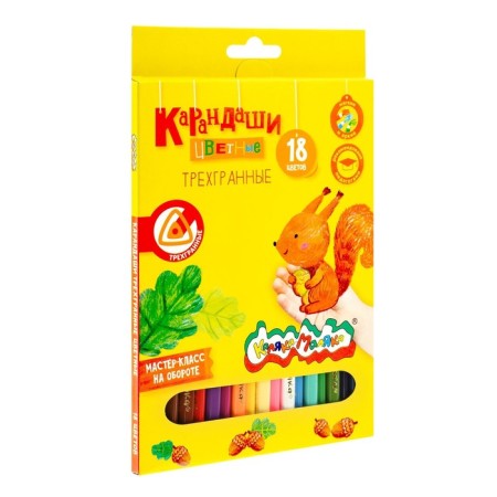 Pencils of 18 colors "Kalyak-Malyak", trihedral, wooden case-4