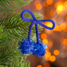 Decorative element on the rope 2 balls with brilliance, d = 2 cm, set 8 pcs., Blue color