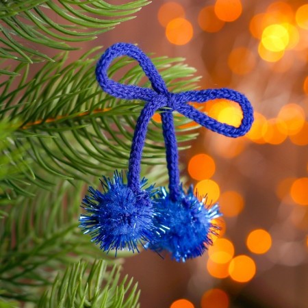 Decorative element on the rope 2 balls with brilliance, d = 2 cm, set 8 pcs., Blue color