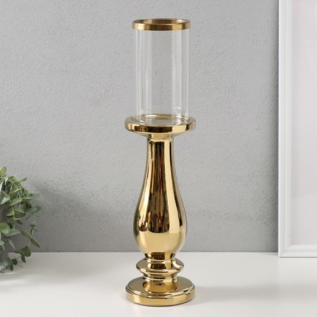 Ceramics candlestick, glass for 1 candle "Avanti" d = 8 cm gold 10x10x40.5 cm-1