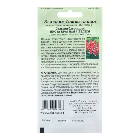 Flower seeds of Salvia Vista "red with white", 10 pcs-1