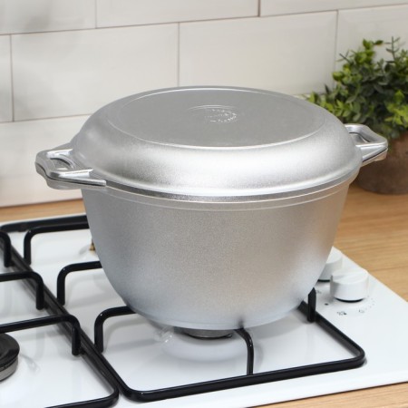 Cauldron, 4 liters, scouring cover, cast handles, silver color-1
