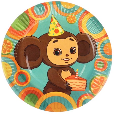 A set of paper utensils, on 6 people "Happy Birthday", Cheburashka-3