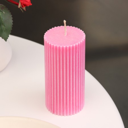 Candle-cylinder with faces, 5x10 cm, raspberry, 6 hours-1