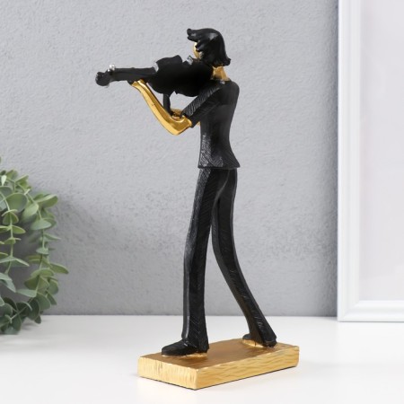Souvenir Polystone "Violinist" black with gold 16.5x7.5x26.5 cm-2