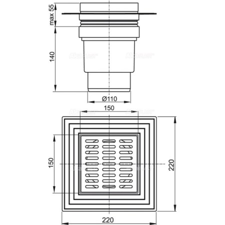 Alcaplast APV13, 150 × 150/110 mm, direct runoff, wet waterproof wet-1