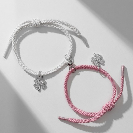 Bracelets "Demetrons" on the magnet, two clovers, white-pink color, 8 cm-2