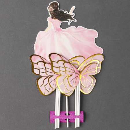 Set for decoration "Girl with butterflies", set 7 pcs., Pink color-4