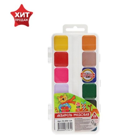 Honey watercolor koh-i-noor, 24 colors, in a plastic box, without brush