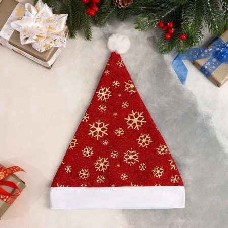 New Year's cap "Snowflakes" 28x35 cm, red-1