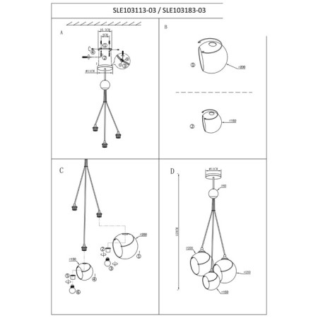 Suspended EVOLUCE lamp. Sle103113-03. Satturo. 3x60 watts, E27, 30x30x120 cm, golden color-5