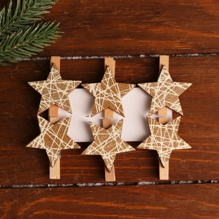 Set of decorative clothespins "Stars" 12 × 8 cm, set 6 pcs., Golden-3